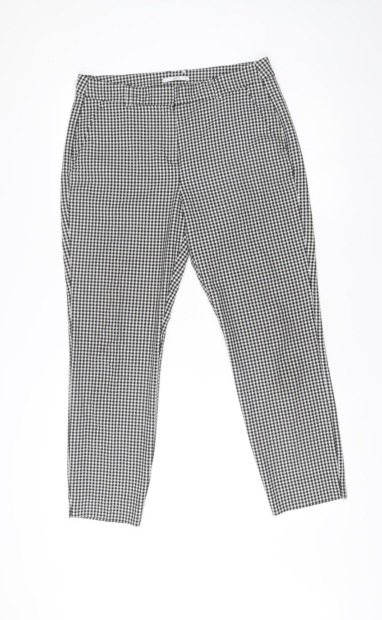 EDC Womens Black Check Slim Trousers Size 10 Regular Cotton Blend