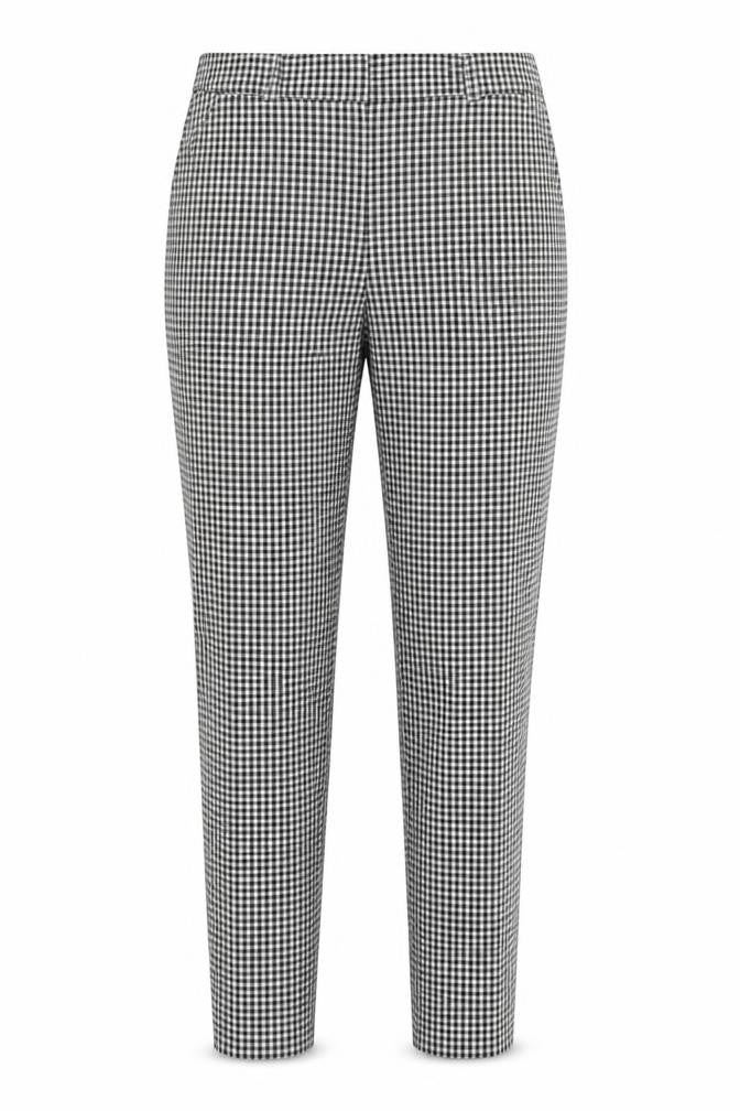 Front view of EDC women’s black check slim trousers, size UK 10, regular cotton blend