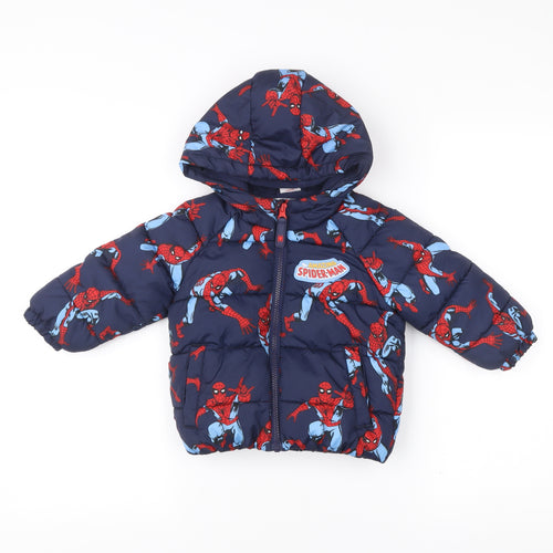 Marvel Spider-Man Boys Blue Puffer Jacket Coat 12-18M Hooded Winter