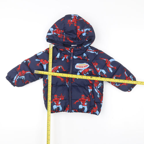 Marvel Spider-Man Boys Blue Puffer Jacket Coat 12-18M Hooded Winter