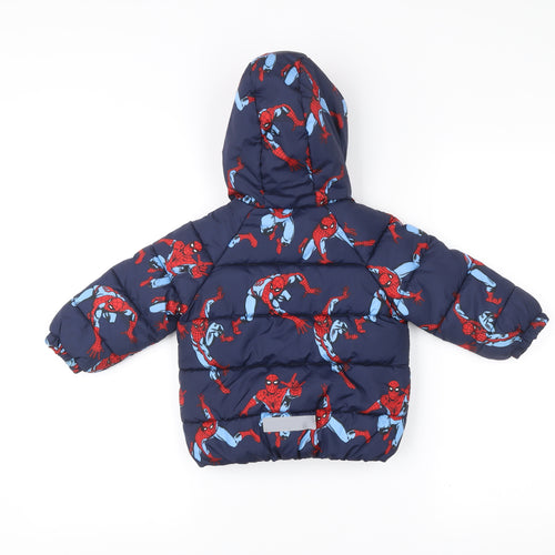 Marvel Spider-Man Boys Blue Puffer Jacket Coat 12-18M Hooded Winter