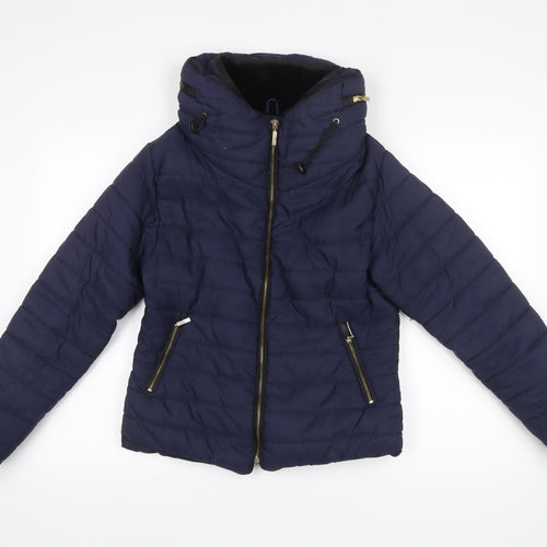 Rising Womens Blue Hooded Puffer Jacket Size M Winter Coat