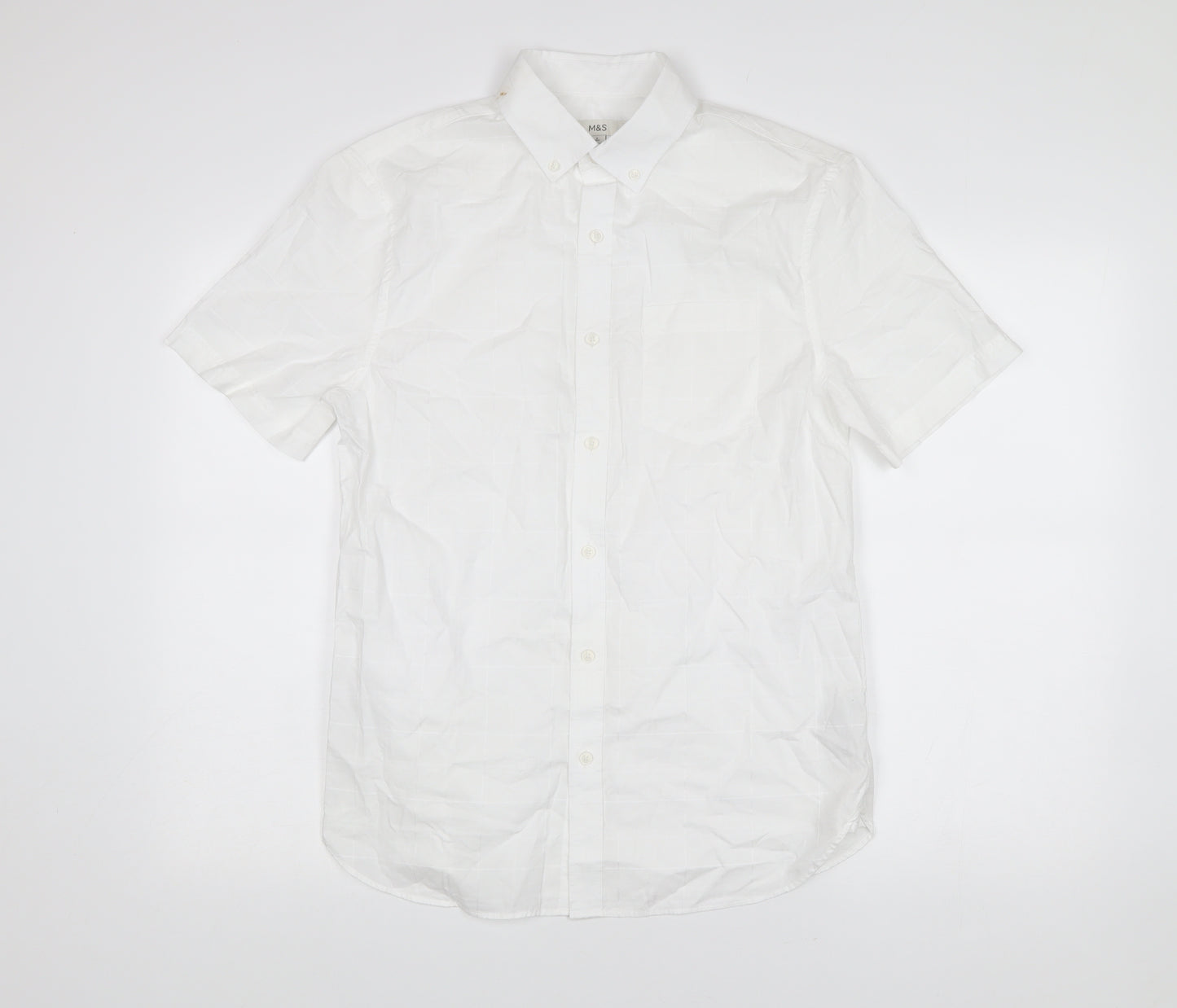Marks and Spencer Mens White Regular Fit Button Down Short Sleeve Shirt S