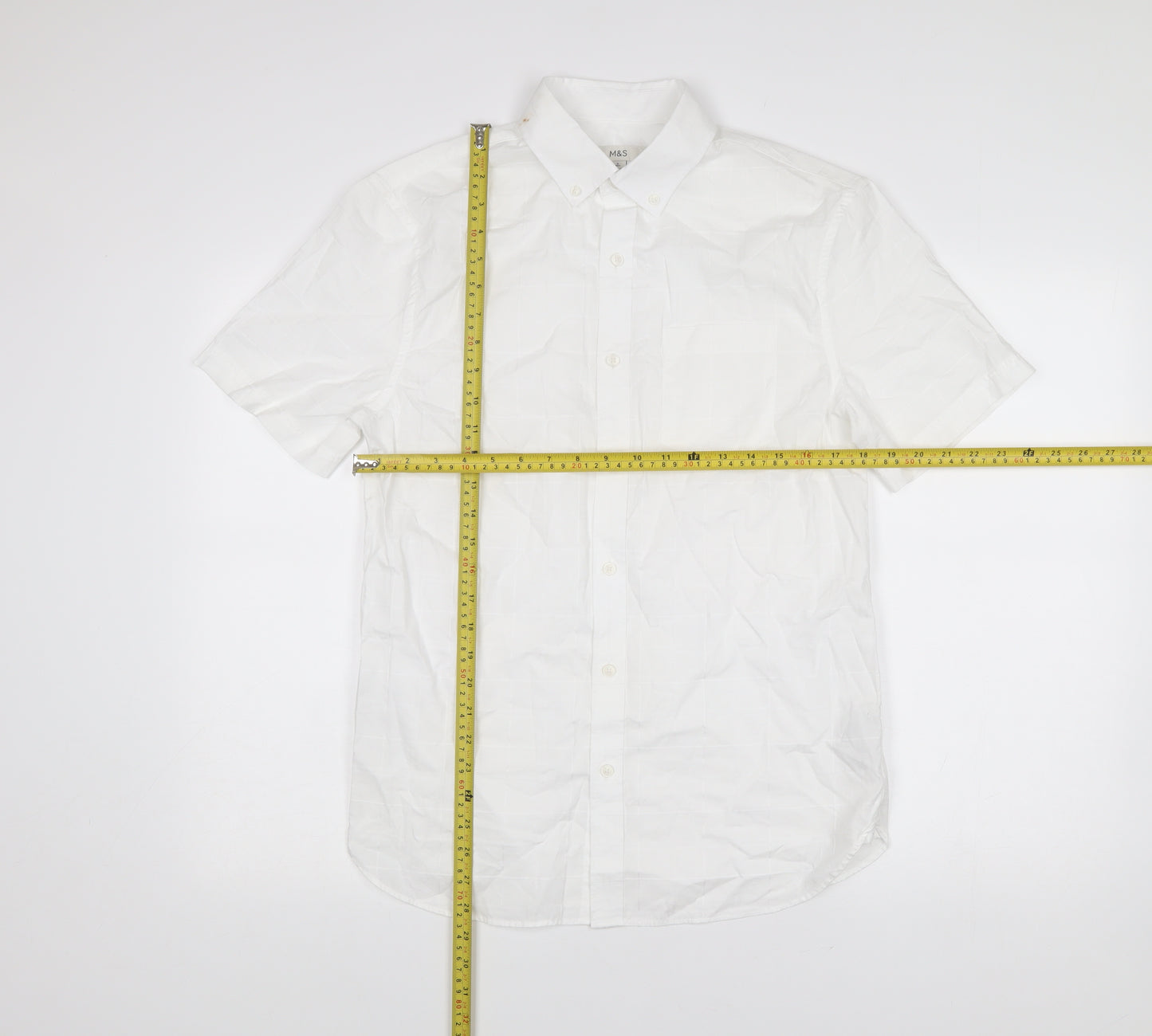 Marks and Spencer Mens White Regular Fit Button Down Short Sleeve Shirt S