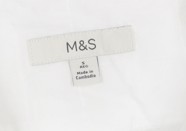 Marks and Spencer Mens White Regular Fit Button Down Short Sleeve Shirt S
