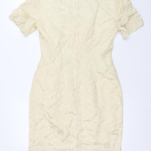 IQ Women’s Ivory Jacquard Floral Sheath Dress Size 12 Short Sleeve