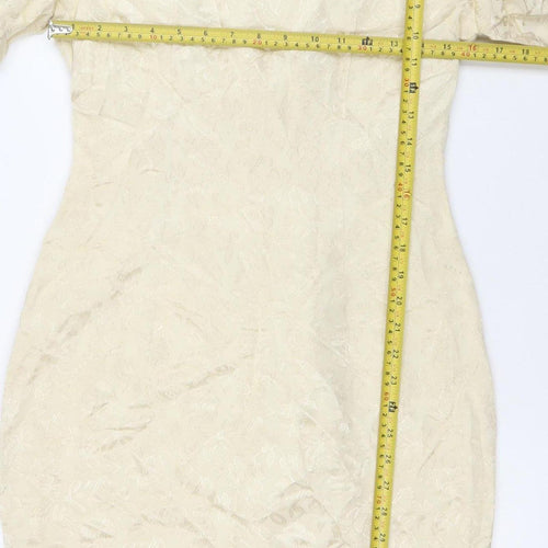 IQ Women’s Ivory Jacquard Floral Sheath Dress Size 12 Short Sleeve