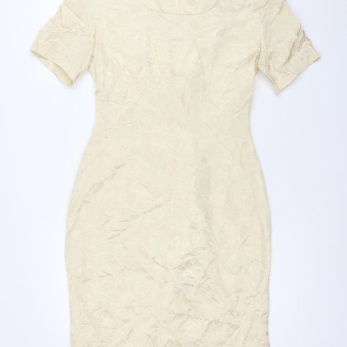 IQ Women’s Ivory Jacquard Floral Sheath Dress Size 12 Short Sleeve