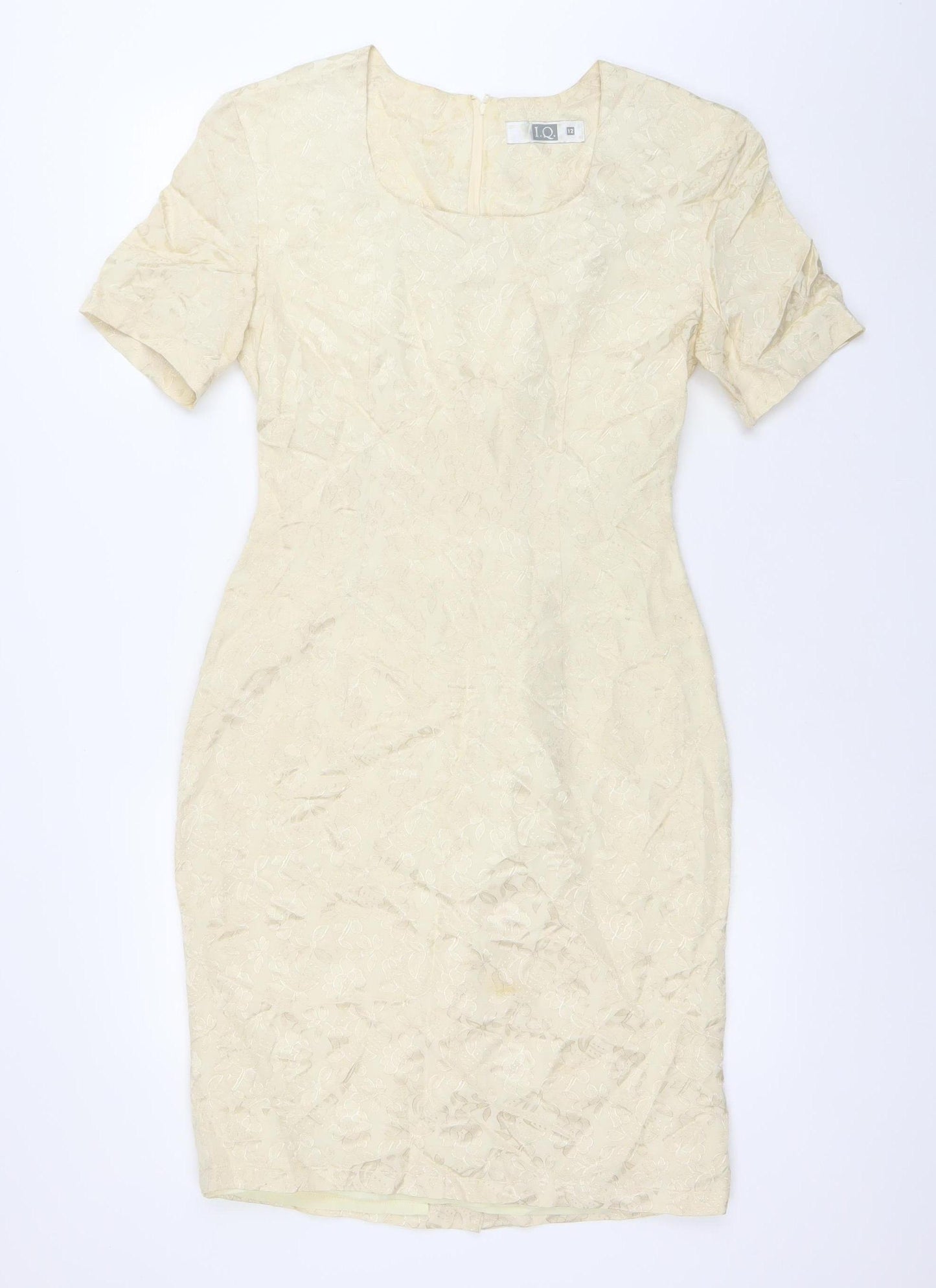IQ Women’s Ivory Jacquard Floral Sheath Dress Size 12 Short Sleeve