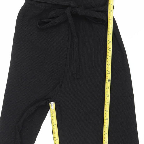 New Look Women Black Jumpsuit Size 6 Wide-Leg V-Neck Belted