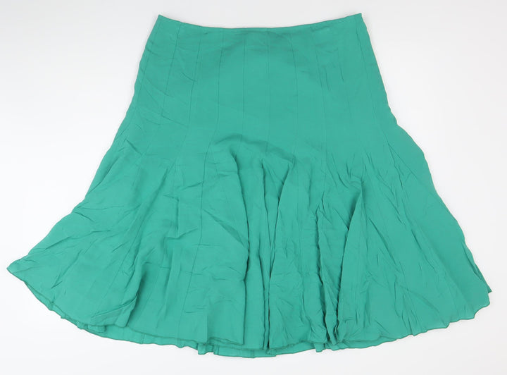 Marks and Spencer Per Una Women Green Viscose Flare Midi Skirt Size 14