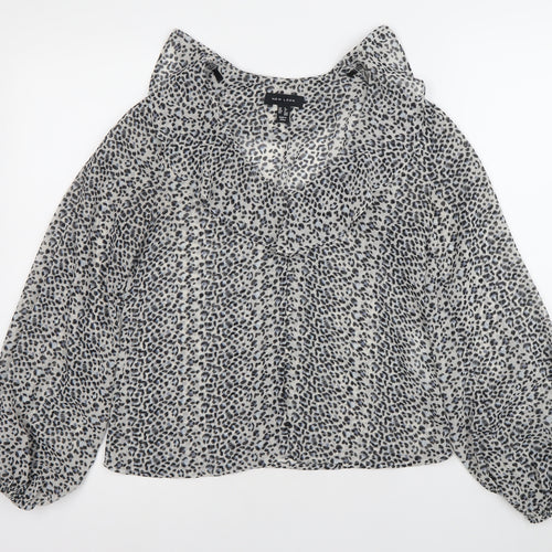 New Look Womens Black Animal Print Chiffon Blouse Size 6