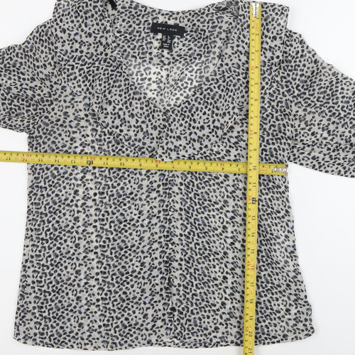 New Look Womens Black Animal Print Chiffon Blouse Size 6