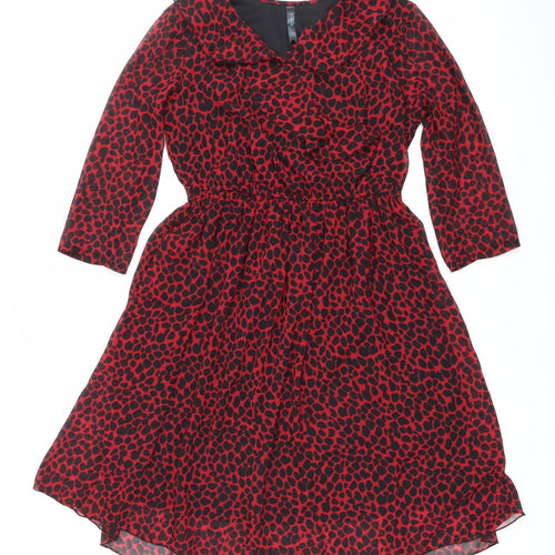 Easybuy Women Red Animal Print A-Line Knee Length Dress S
