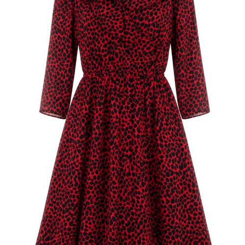Easybuy Women Red Animal Print A-Line Knee Length Dress S