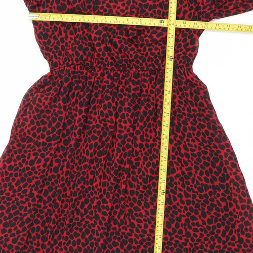Easybuy Women Red Animal Print A-Line Knee Length Dress S