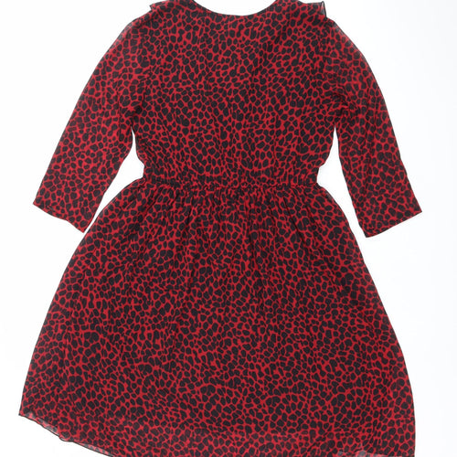 Easybuy Women Red Animal Print A-Line Knee Length Dress S