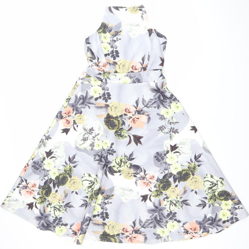 Boohoo Women’s Multicoloured Floral Skater Dress Size 10 Halter Neck