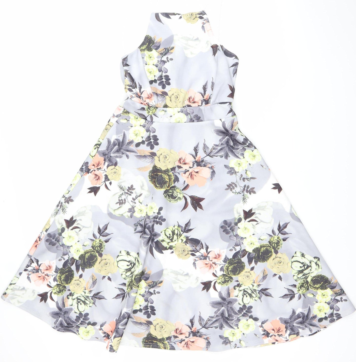 Boohoo Women’s Multicoloured Floral Skater Dress Size 10 Halter Neck
