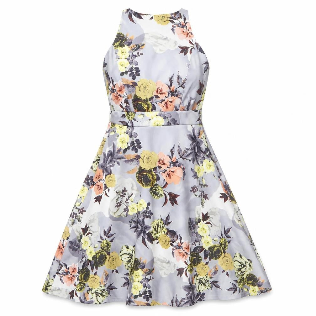 Boohoo Women’s Multicoloured Floral Skater Dress Size 10 Halter Neck