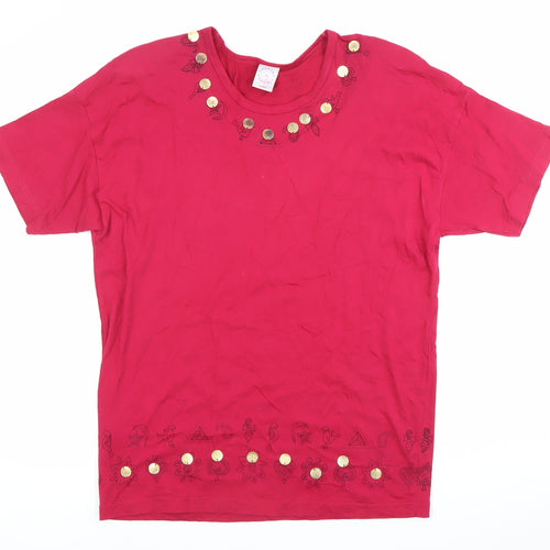Country Casuals Womens Red Cotton Embroidered T-Shirt Size L