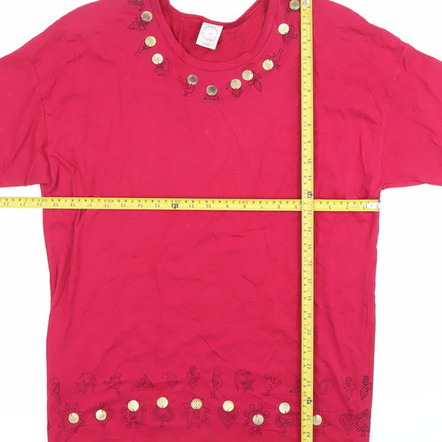 Country Casuals Womens Red Cotton Embroidered T-Shirt Size L