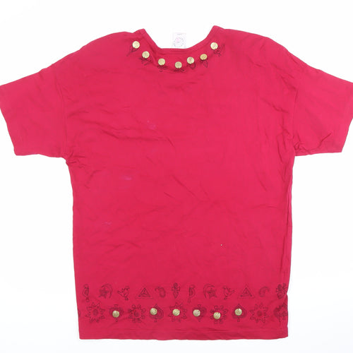 Country Casuals Womens Red Cotton Embroidered T-Shirt Size L