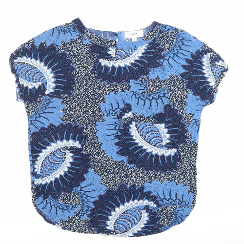 Next Women Blue Floral Viscose Tunic Blouse UK 8 Short Sleeve