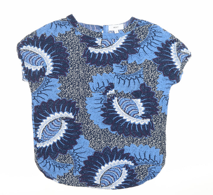 Next Women Blue Floral Viscose Tunic Blouse UK 8 Short Sleeve