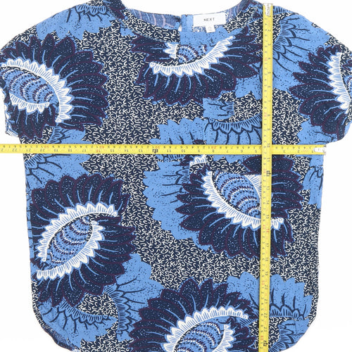 Next Women Blue Floral Viscose Tunic Blouse UK 8 Short Sleeve
