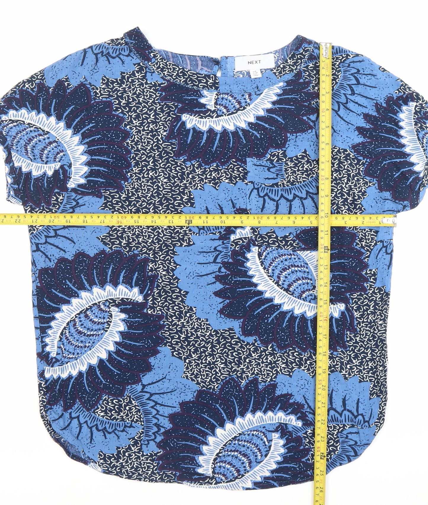 Next Women Blue Floral Viscose Tunic Blouse UK 8 Short Sleeve
