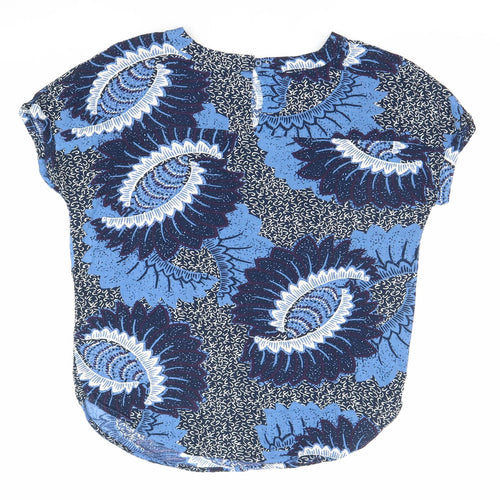 Next Women Blue Floral Viscose Tunic Blouse UK 8 Short Sleeve