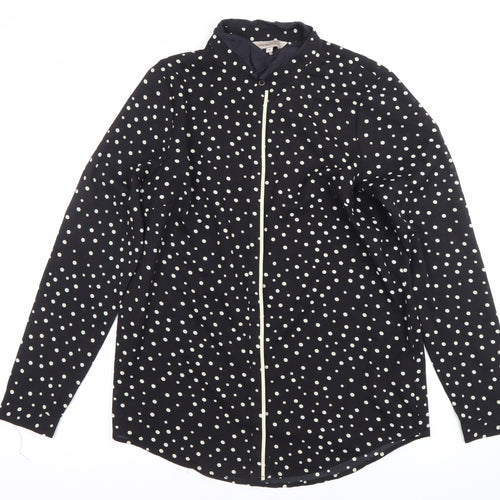 Marks and Spencer Women's Black Polka Dot Button-Up Shirt Size 10