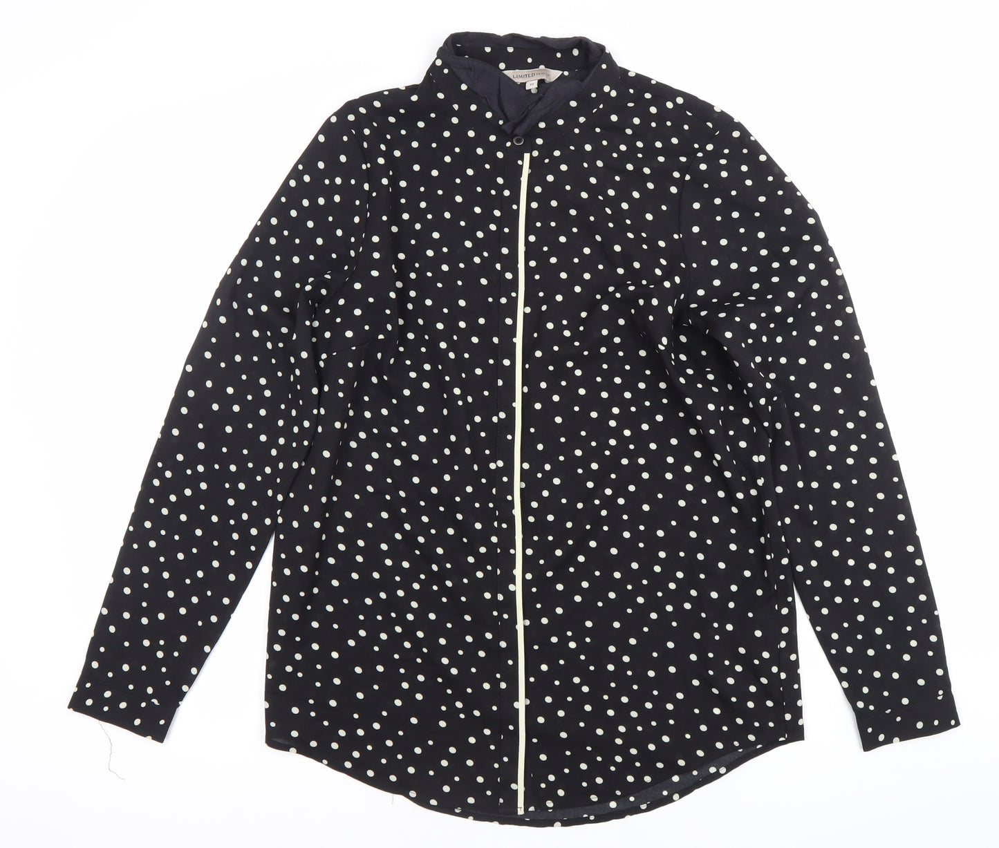 Marks and Spencer Women's Black Polka Dot Button-Up Shirt Size 10