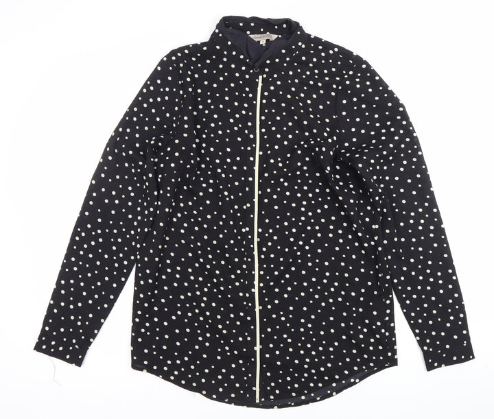 Marks and Spencer Women's Black Polka Dot Button-Up Shirt Size 10