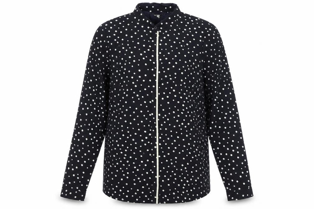 Front view of Marks & Spencer Women's Black Polka Dot Button-Up Shirt, size 10