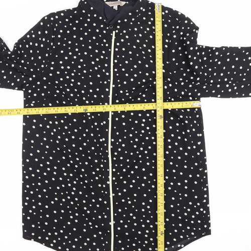 Marks and Spencer Women's Black Polka Dot Button-Up Shirt Size 10