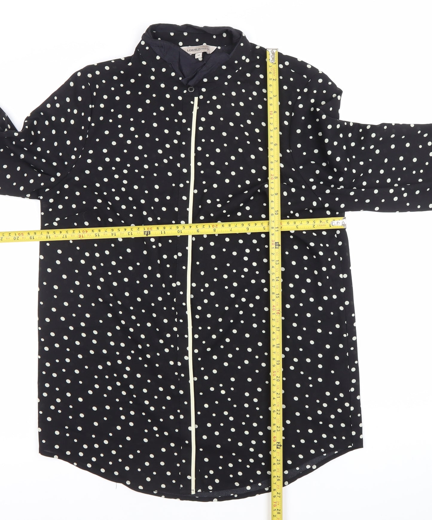 Marks and Spencer Women's Black Polka Dot Button-Up Shirt Size 10