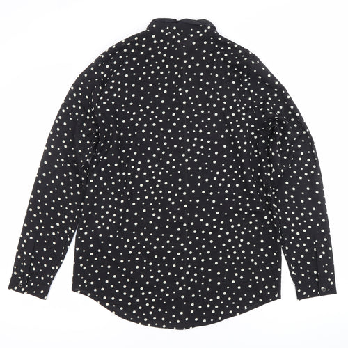 Marks and Spencer Women's Black Polka Dot Button-Up Shirt Size 10