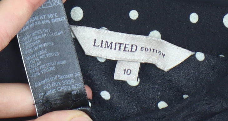 Marks and Spencer Women's Black Polka Dot Button-Up Shirt Size 10