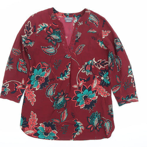 Van Heusen Womens Red Floral Tunic Blouse 2XS V-Neck 3/4 Sleeve