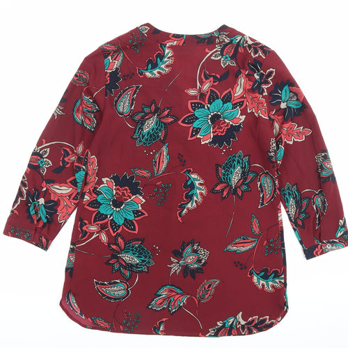 Van Heusen Womens Red Floral Tunic Blouse 2XS V-Neck 3/4 Sleeve