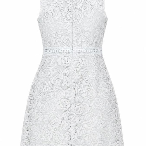 Boohoo Women Grey Lace Skater Dress Size 6 High Neck Sleeveless Party