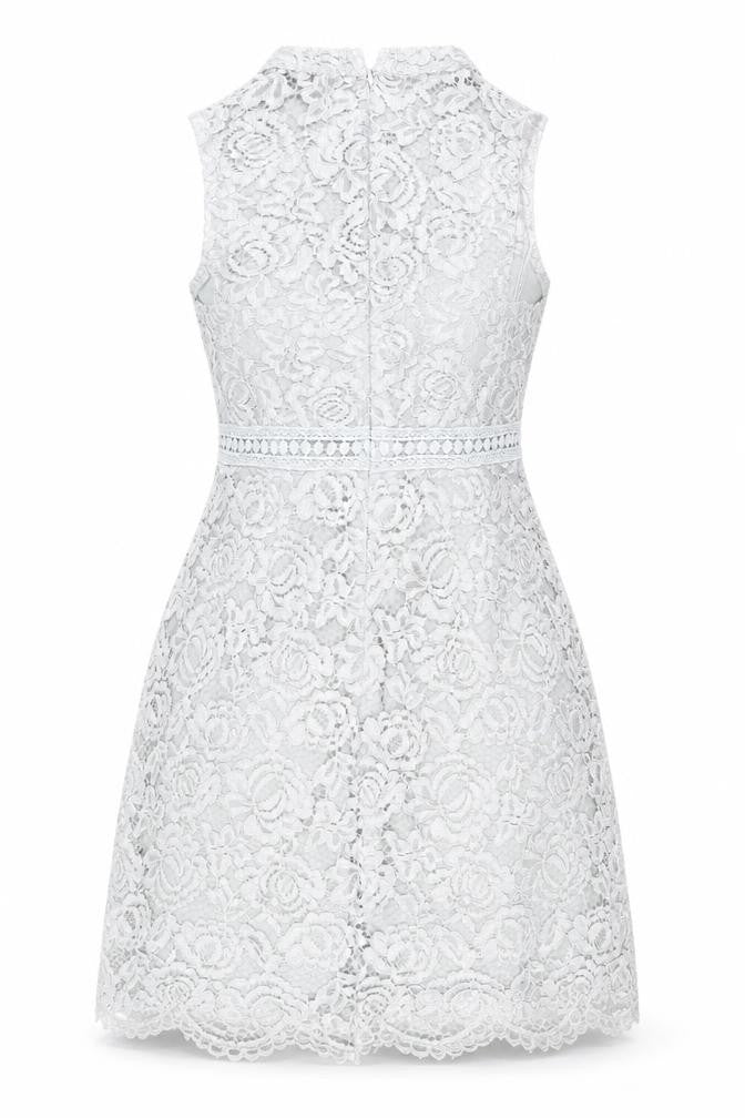 Boohoo Women Grey Lace Skater Dress Size 6 High Neck Sleeveless Party