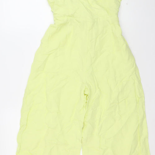 Zara Women’s Yellow Viscose Linen Strappy Wide Leg Jumpsuit Size S