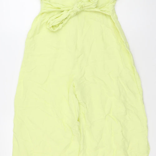 Zara Women’s Yellow Viscose Linen Strappy Wide Leg Jumpsuit Size S