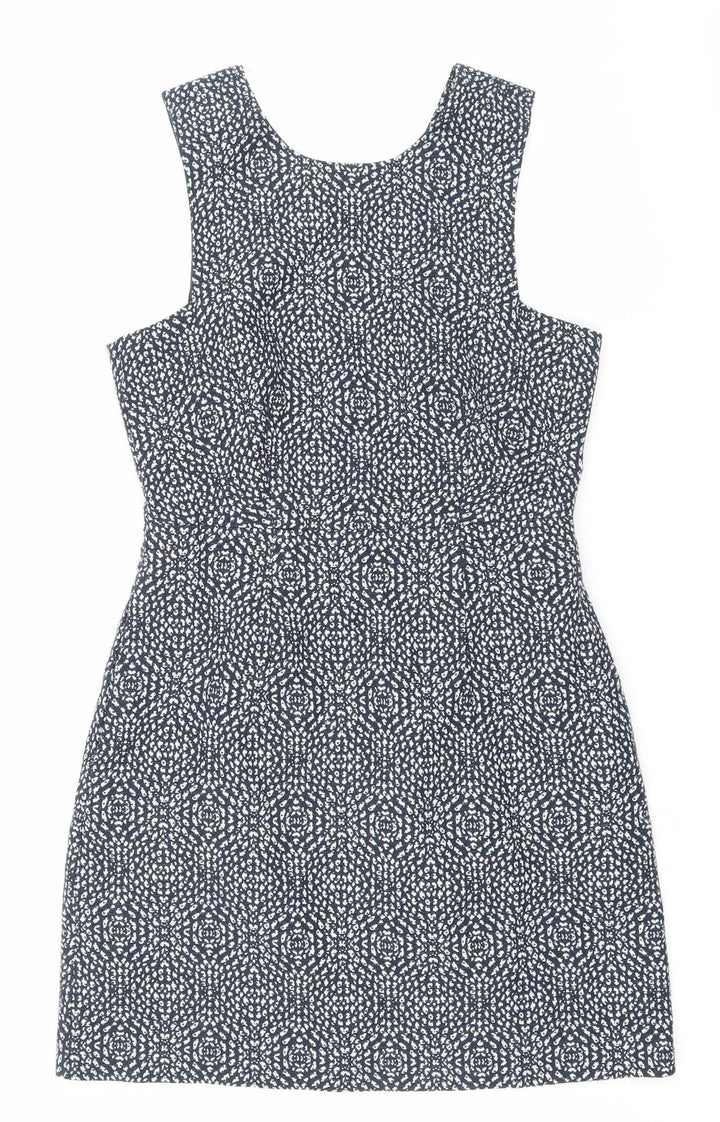 H&M Women’s Blue Geometric Bodycon Sleeveless Dress Size 10