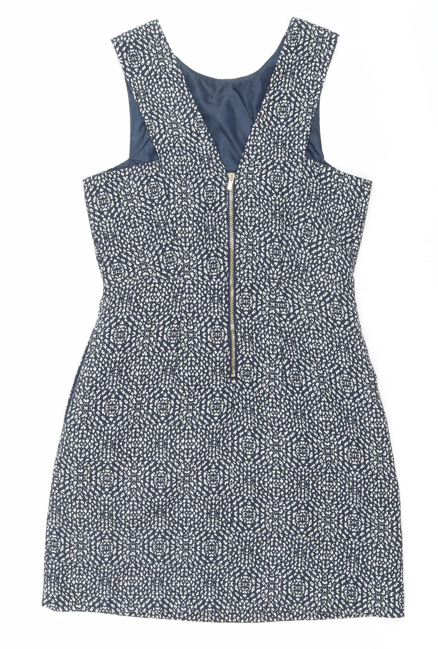 H&M Women’s Blue Geometric Bodycon Sleeveless Dress Size 10
