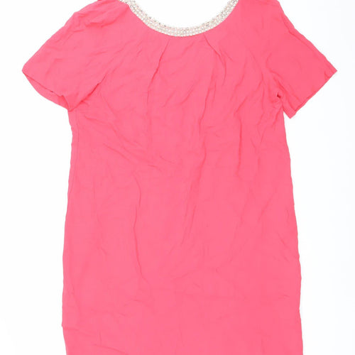 Monsoon Women's Pink Beaded Neck Short Sleeve Shift Dress Size 14