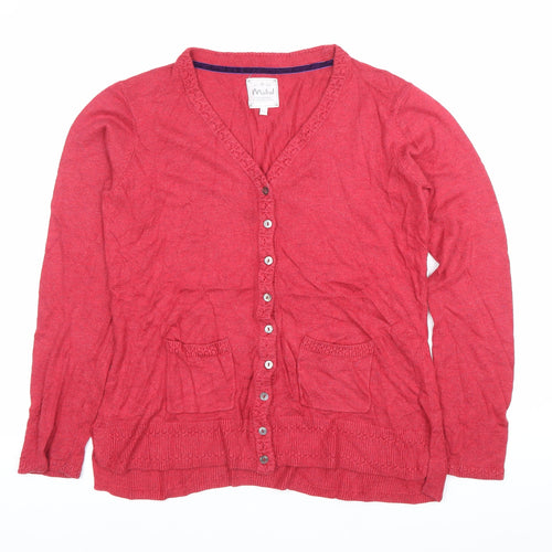 Mistral Womens Red Cardigan Size 12 V-Neck Knit Pockets